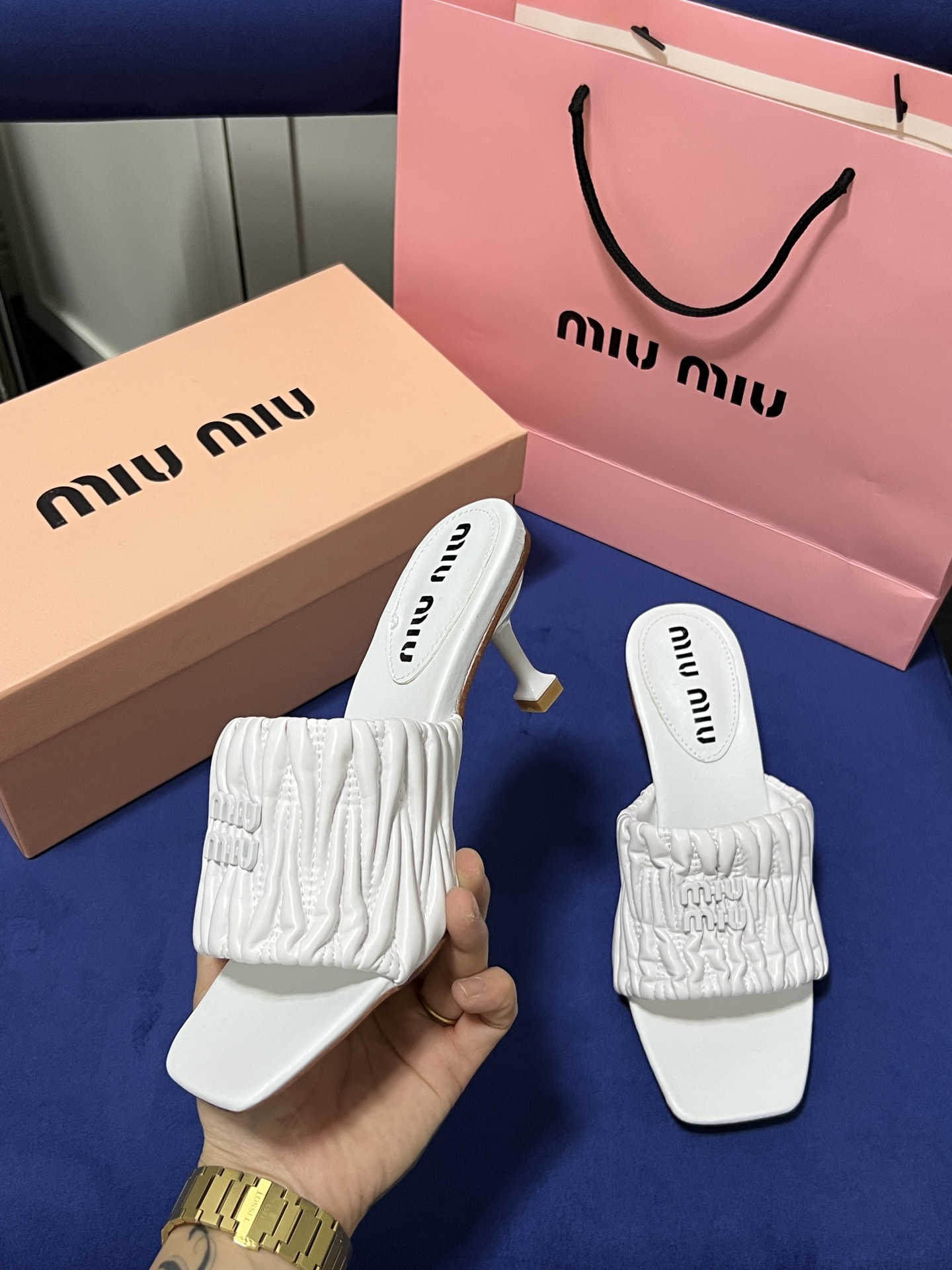 Square-toe high-heeled slippers 5cm/35-40
