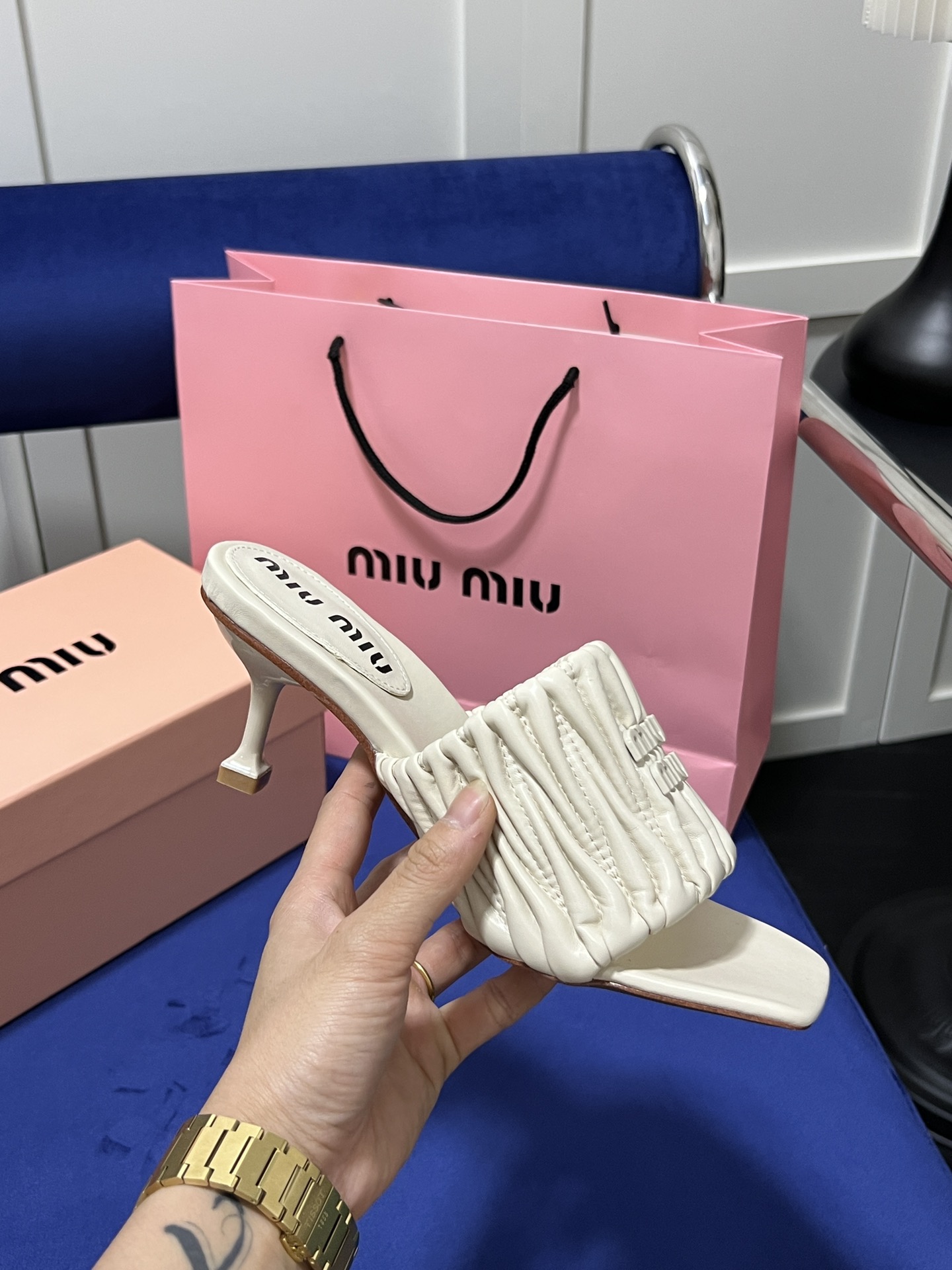 Square-toe high-heeled slippers 5cm/35-40