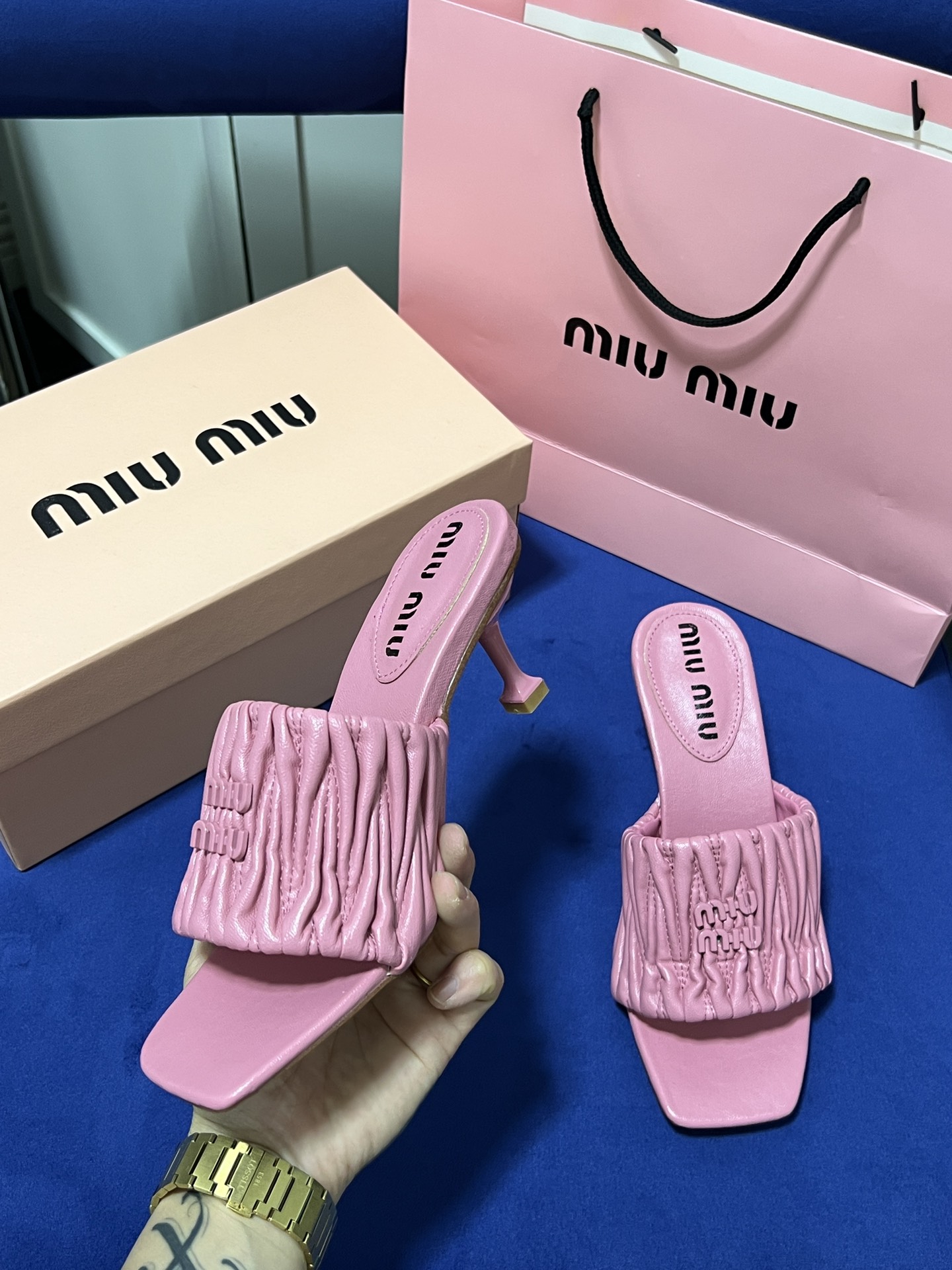 Square-toe high-heeled slippers 5cm/35-40