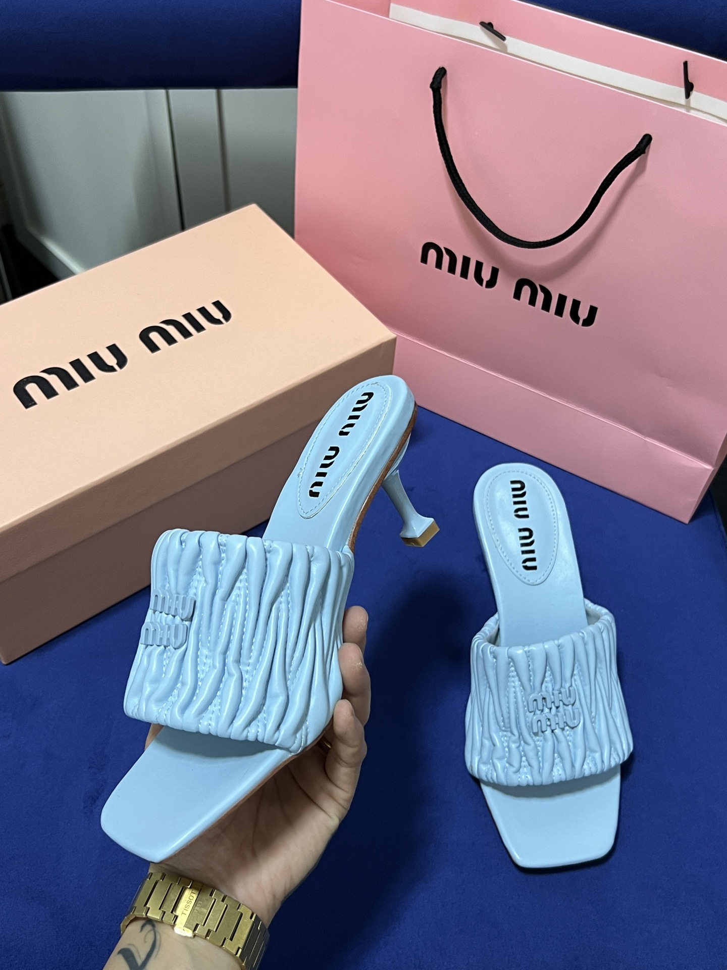 Square-toe high-heeled slippers 5cm/35-40