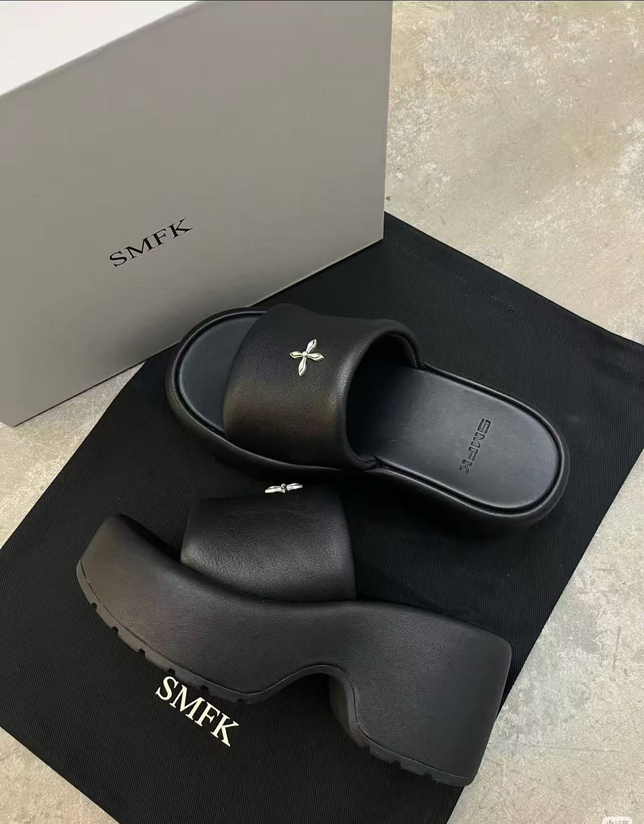Solid color platform slippers 35-41