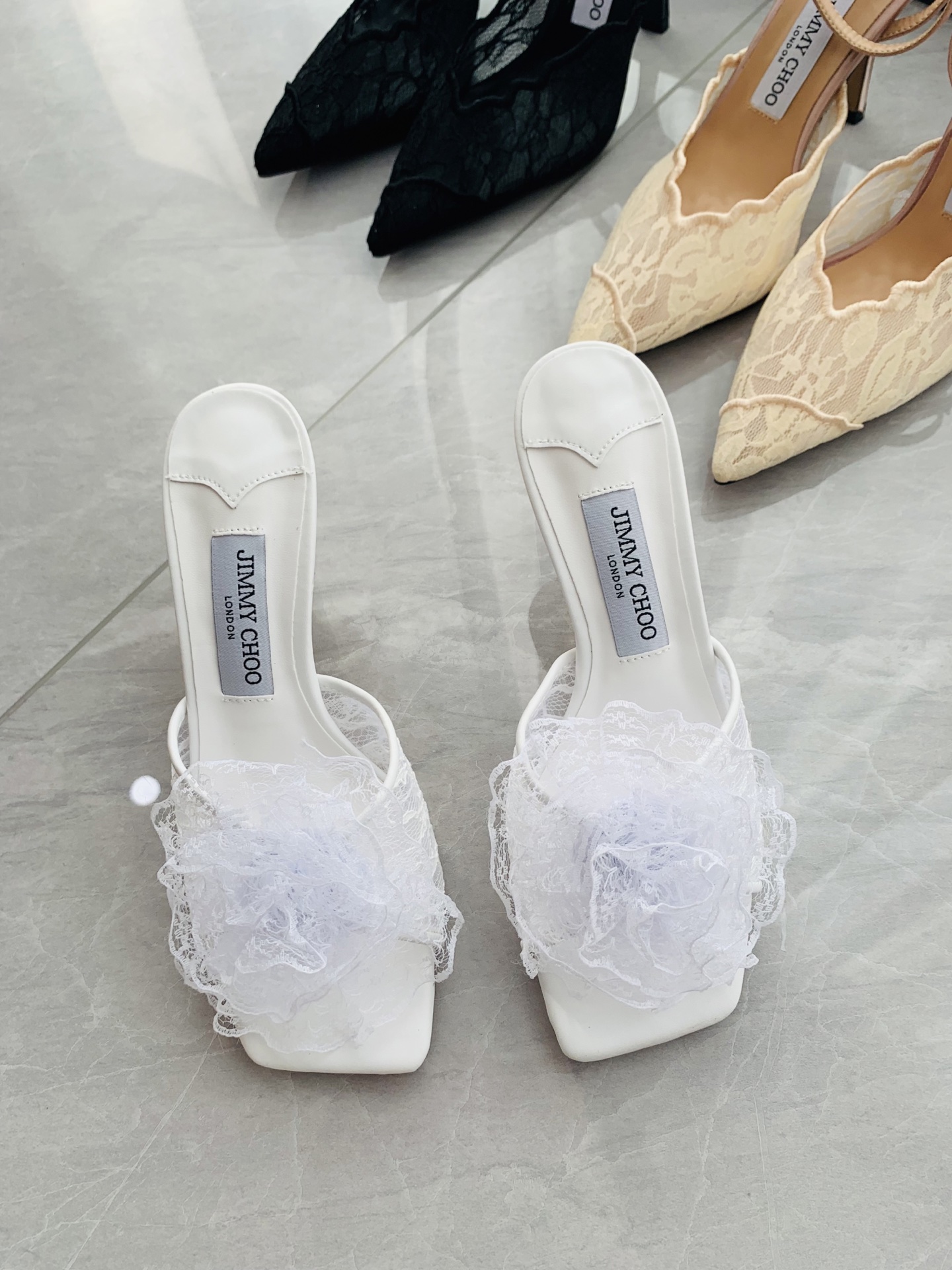 High-heeled lace slippers 9cm/34-41