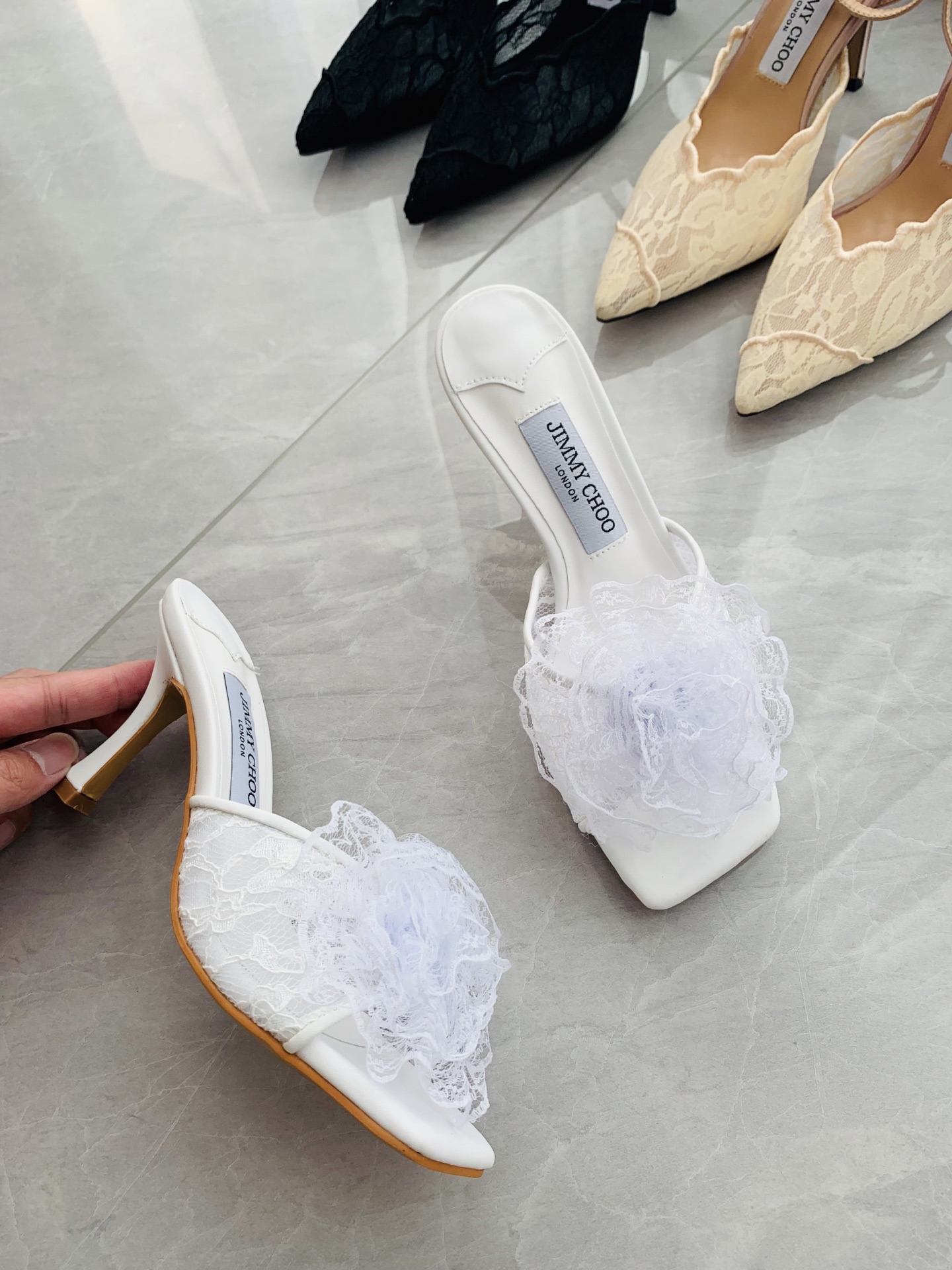 High-heeled lace slippers 9cm/34-41