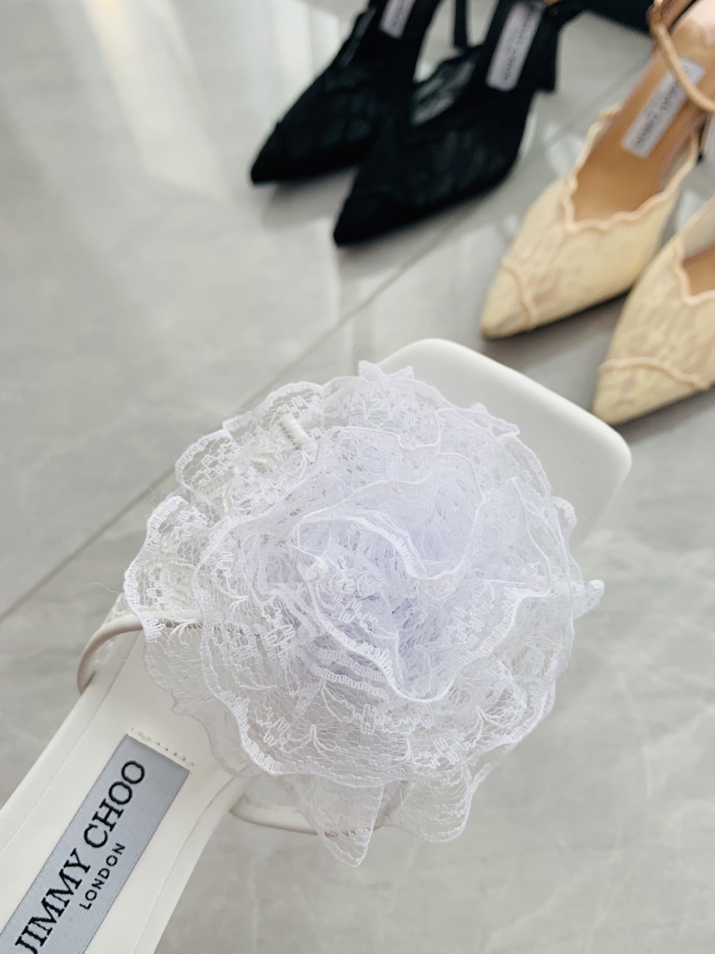 High-heeled lace slippers 9cm/34-41
