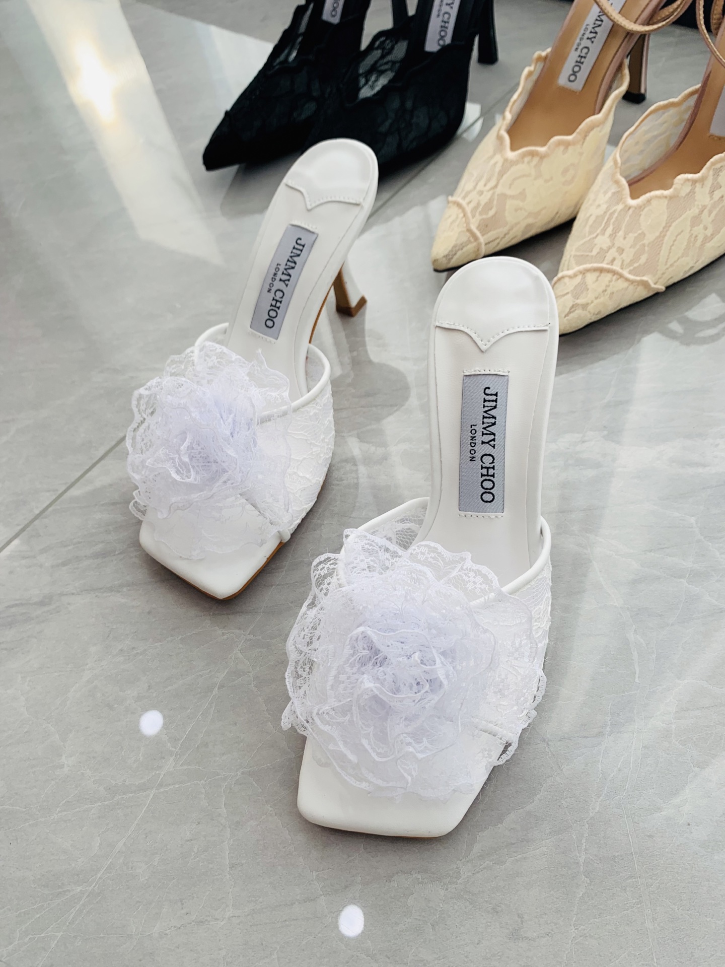 High-heeled lace slippers 9cm/34-41