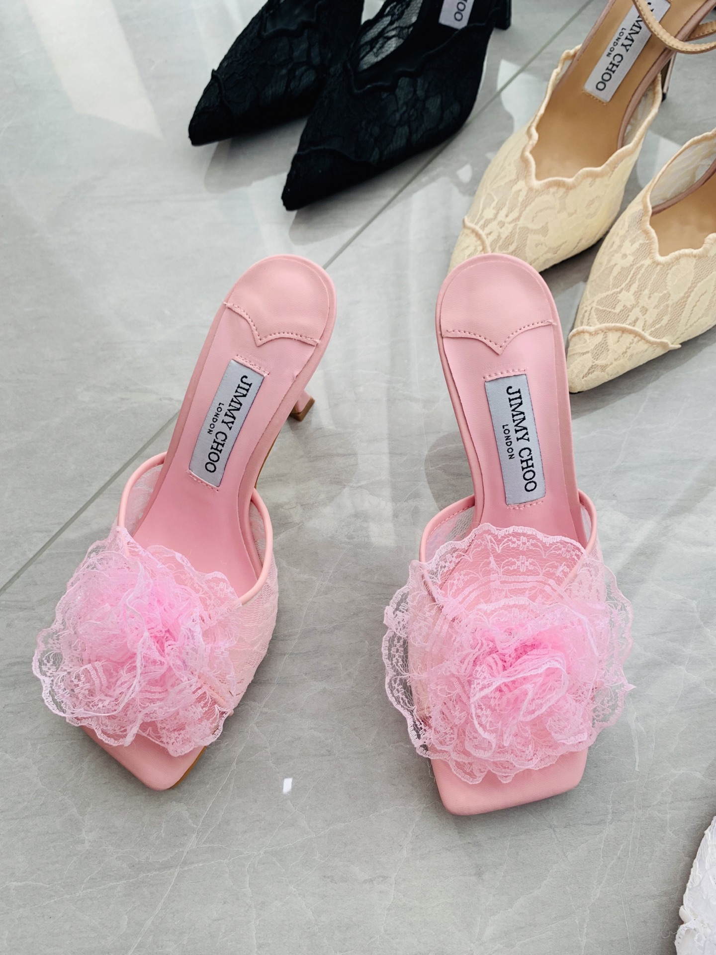 High-heeled lace slippers 9cm/34-41