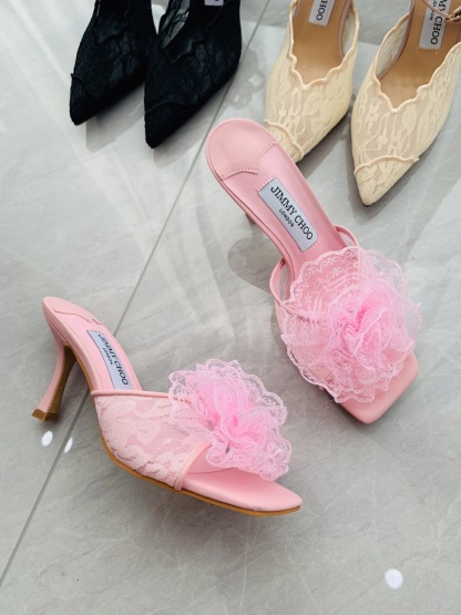 High-heeled lace slippers 9cm/34-41