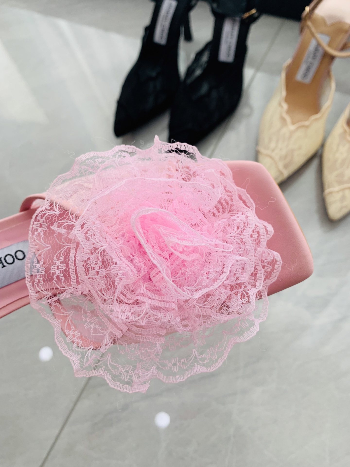 High-heeled lace slippers 9cm/34-41