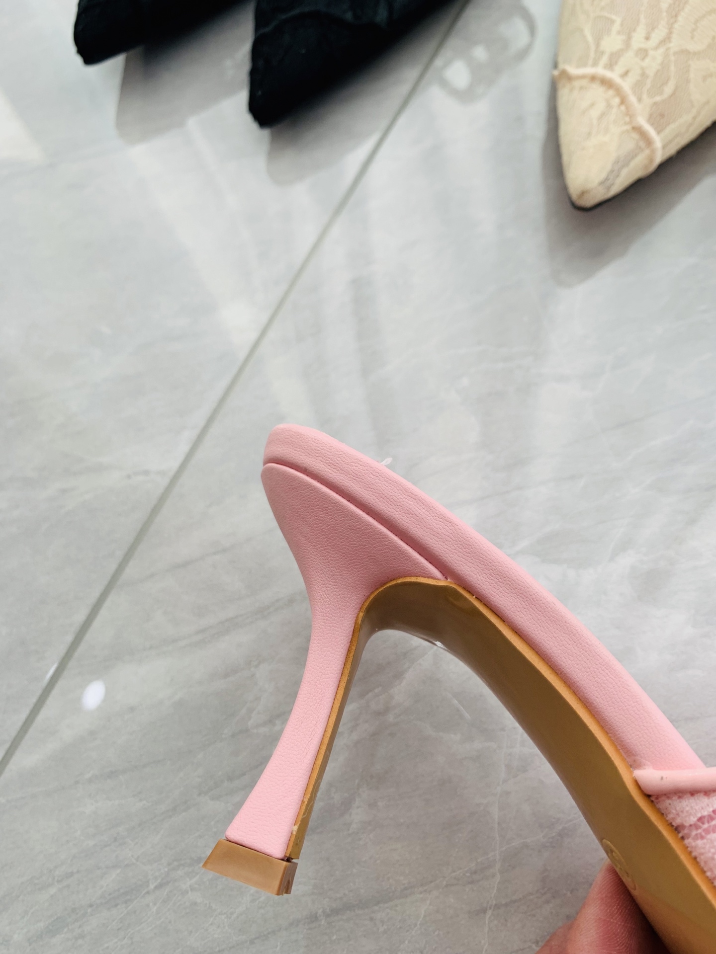 High-heeled lace slippers 9cm/34-41