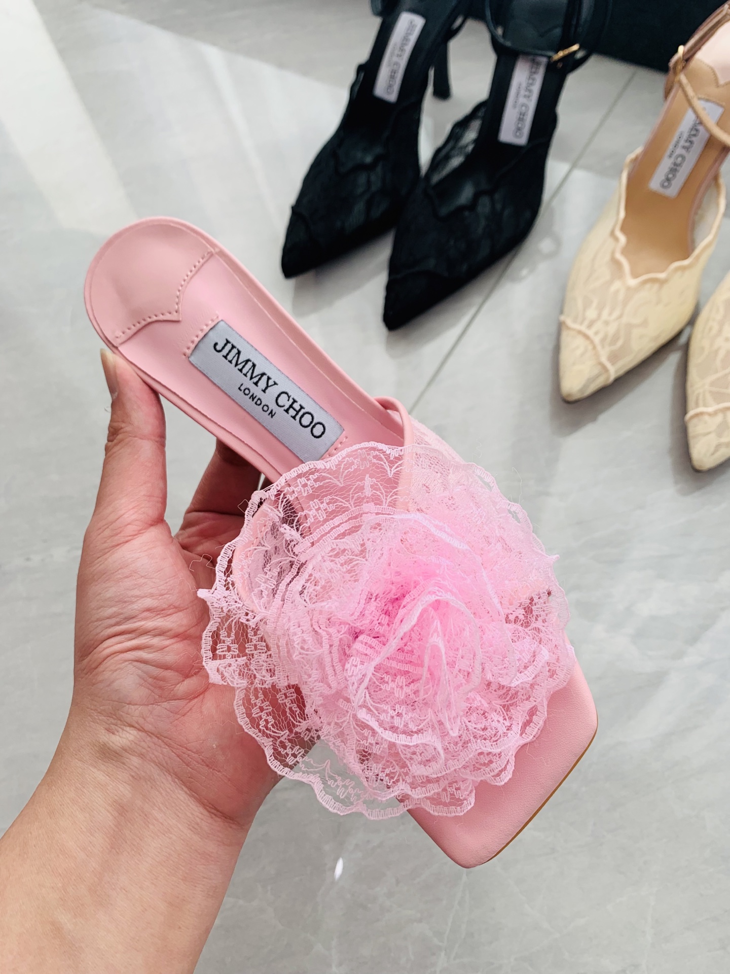 High-heeled lace slippers 9cm/34-41
