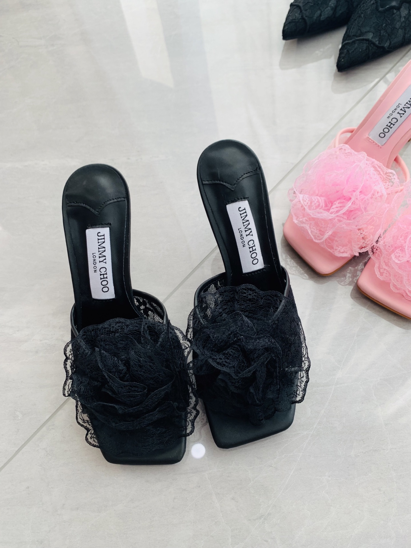 High-heeled lace slippers 9cm/34-41