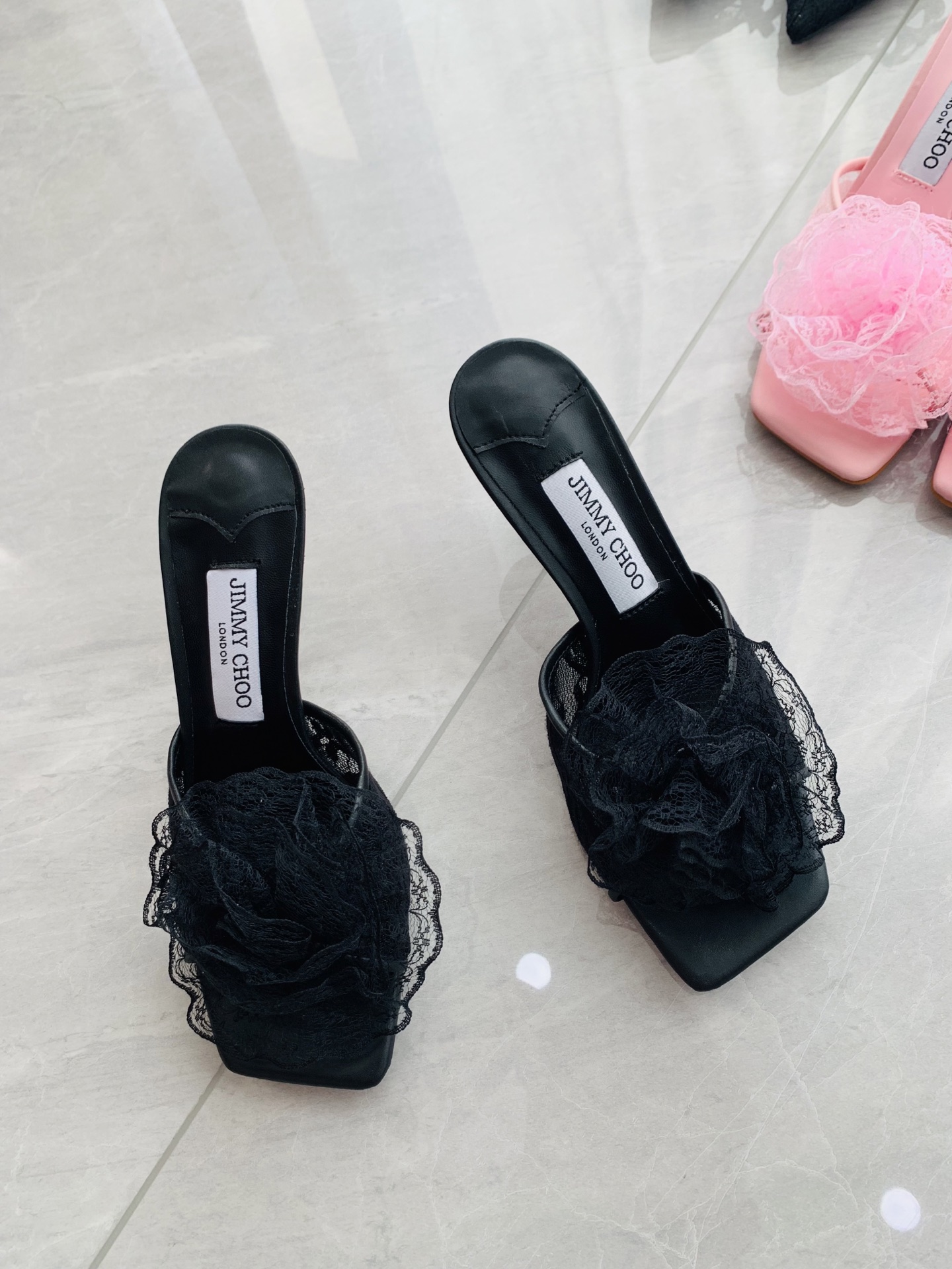High-heeled lace slippers 9cm/34-41