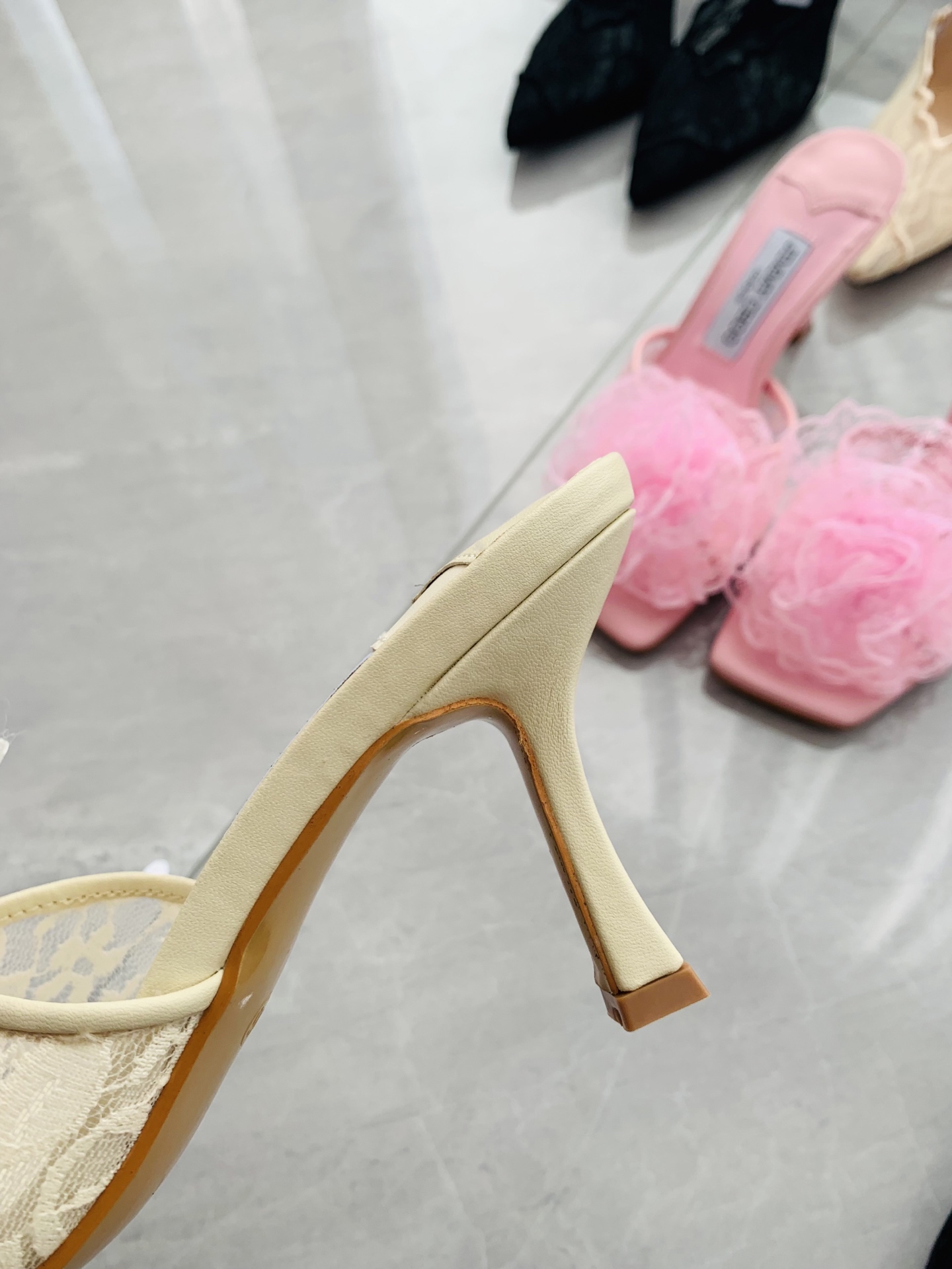 High-heeled lace slippers 9cm/34-41