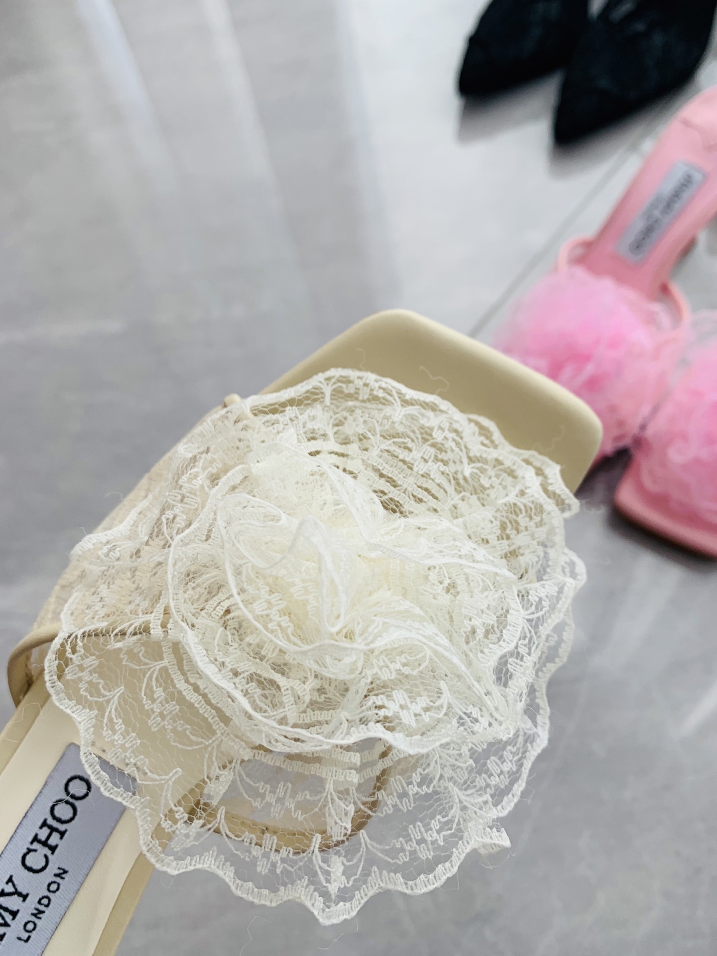 High-heeled lace slippers 9cm/34-41