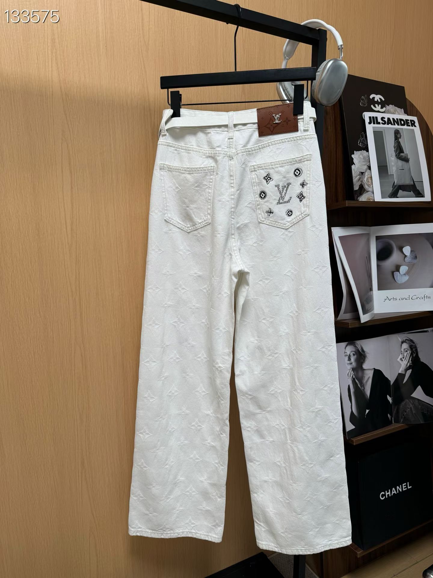 White jacquard wide-leg jeans SML