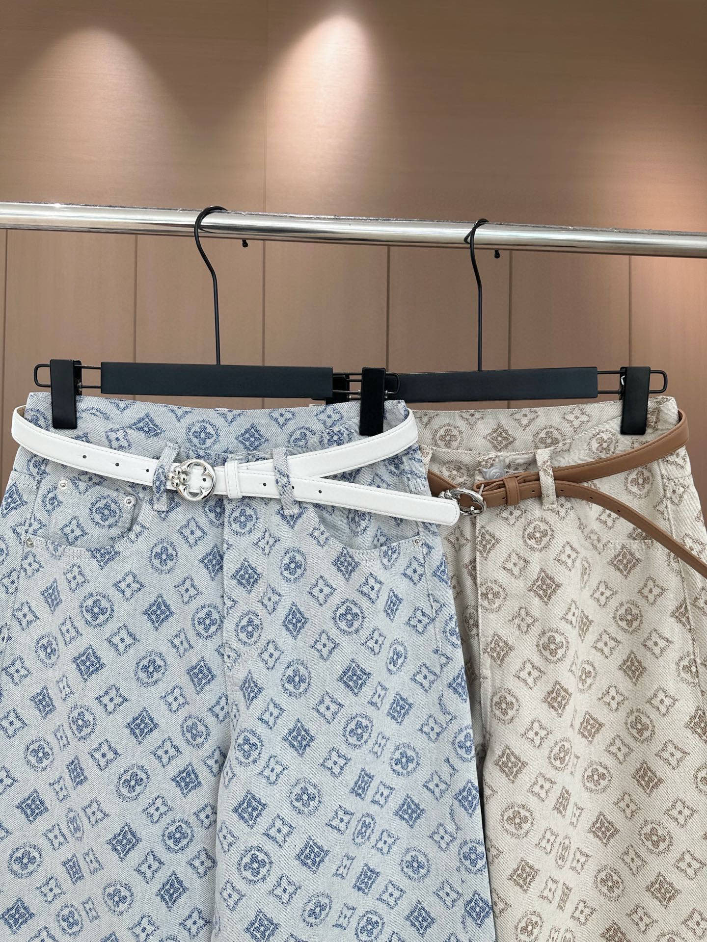 Heavy-duty jacquard jeans (with belt) SML