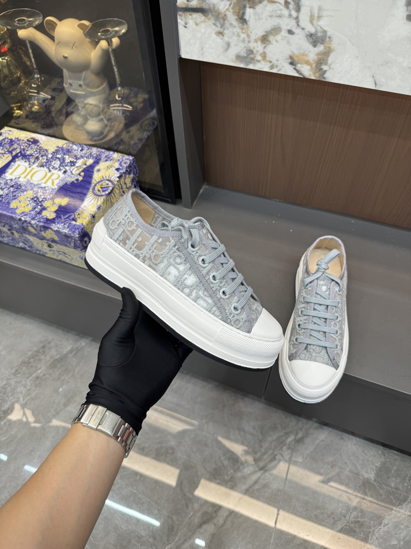 Platform mesh embroidered sneakers 4.5cm/35-42