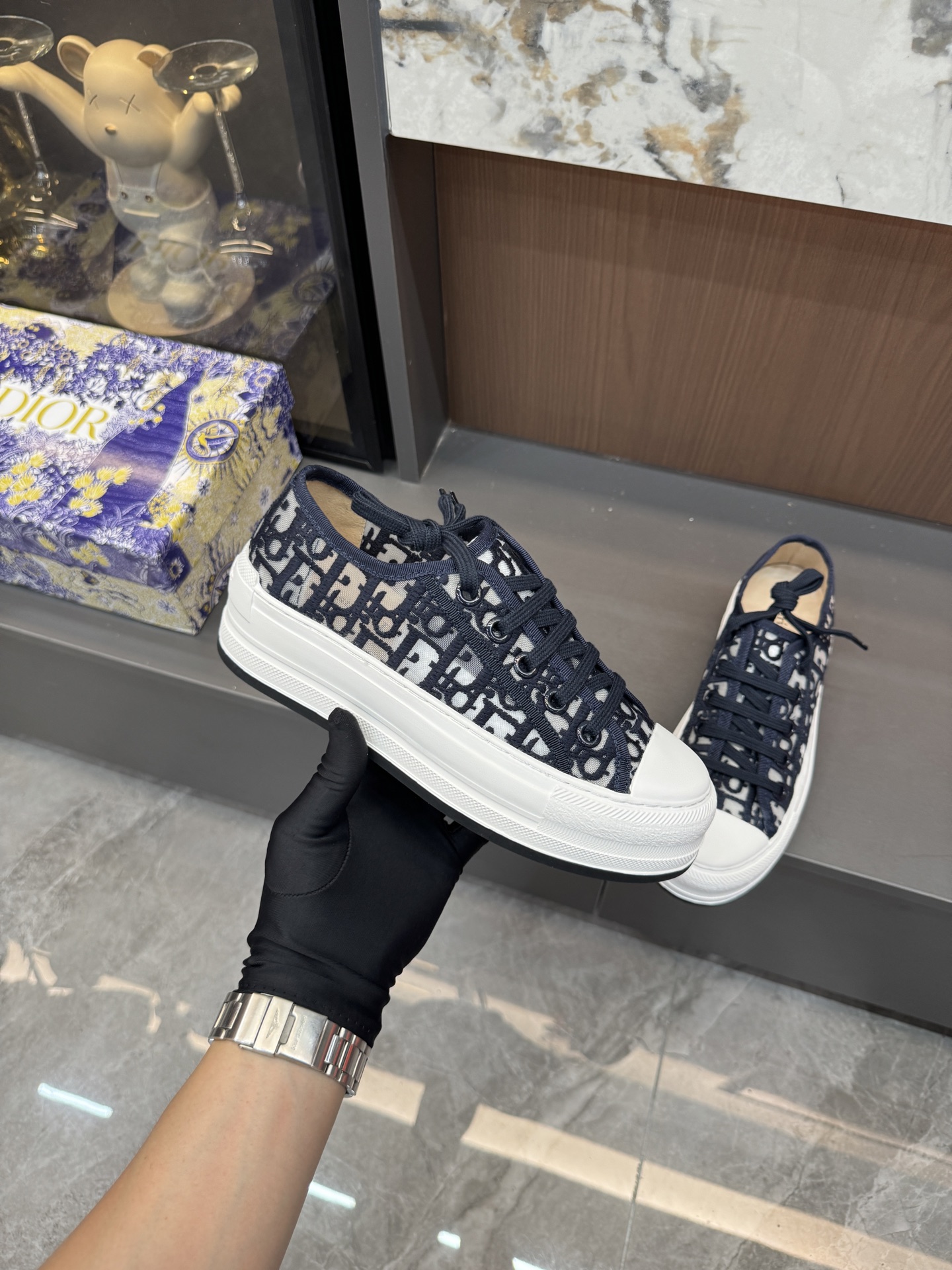 Platform mesh embroidered sneakers 4.5cm/35-42