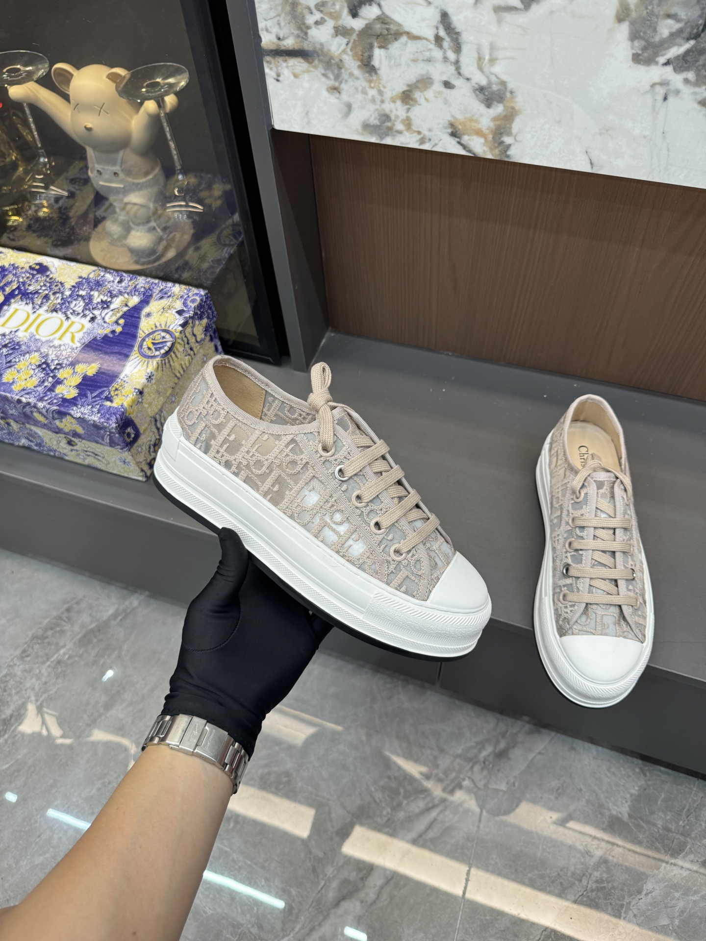 Platform mesh embroidered sneakers 4.5cm/35-42