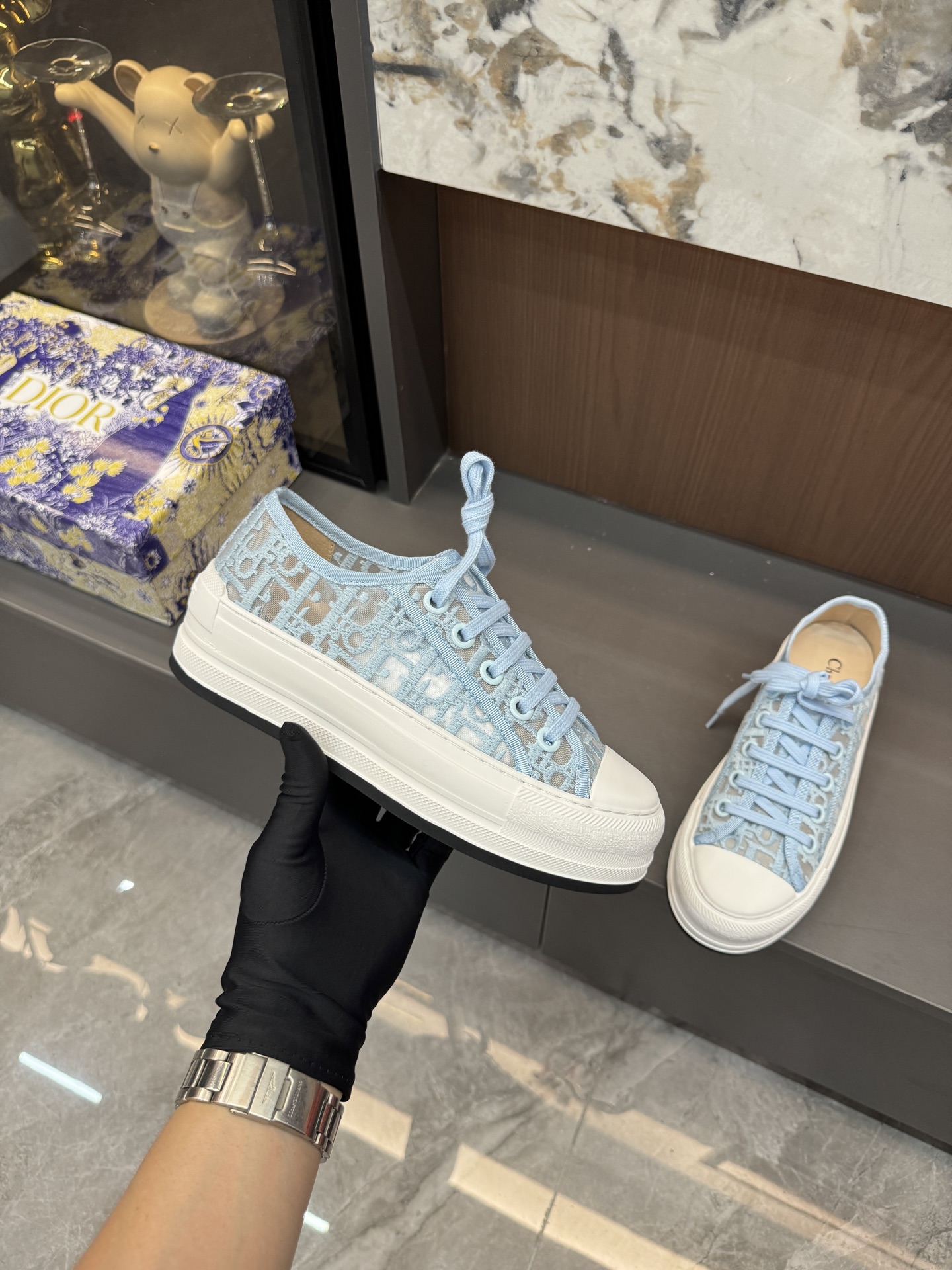 Platform mesh embroidered sneakers 4.5cm/35-42