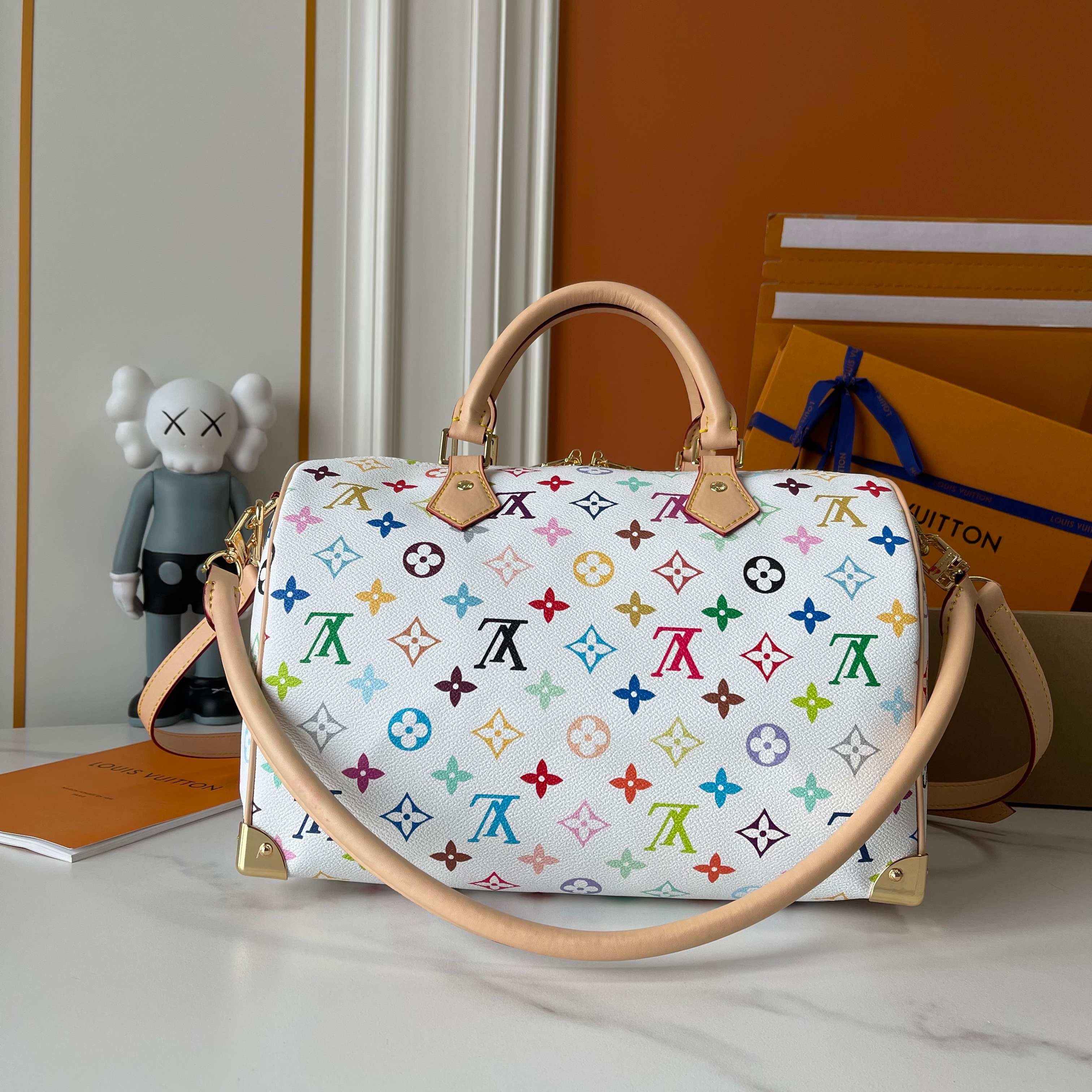 White tricolor handbag 30cm