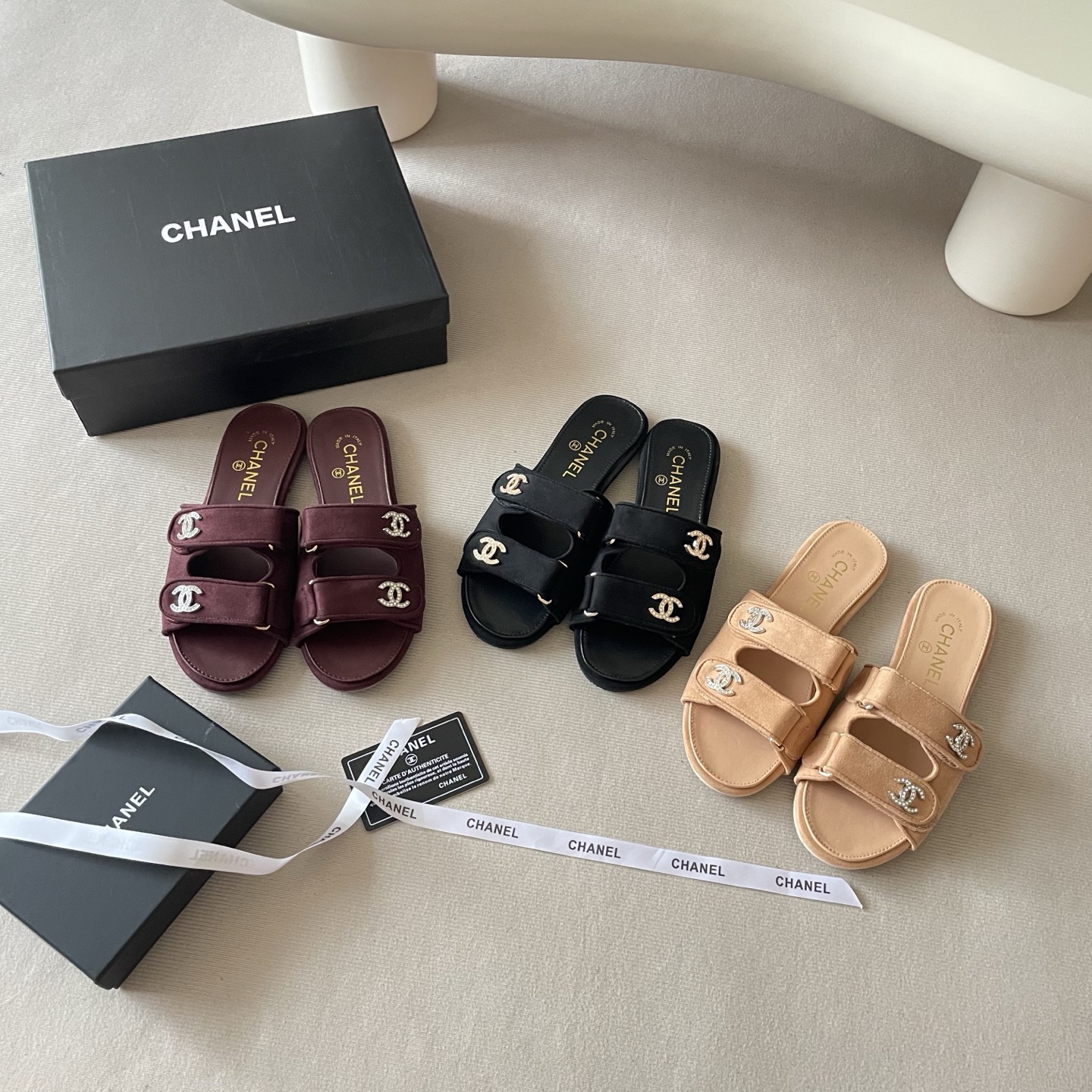 Suede rhinestone buckle Velcro slippers 35-42