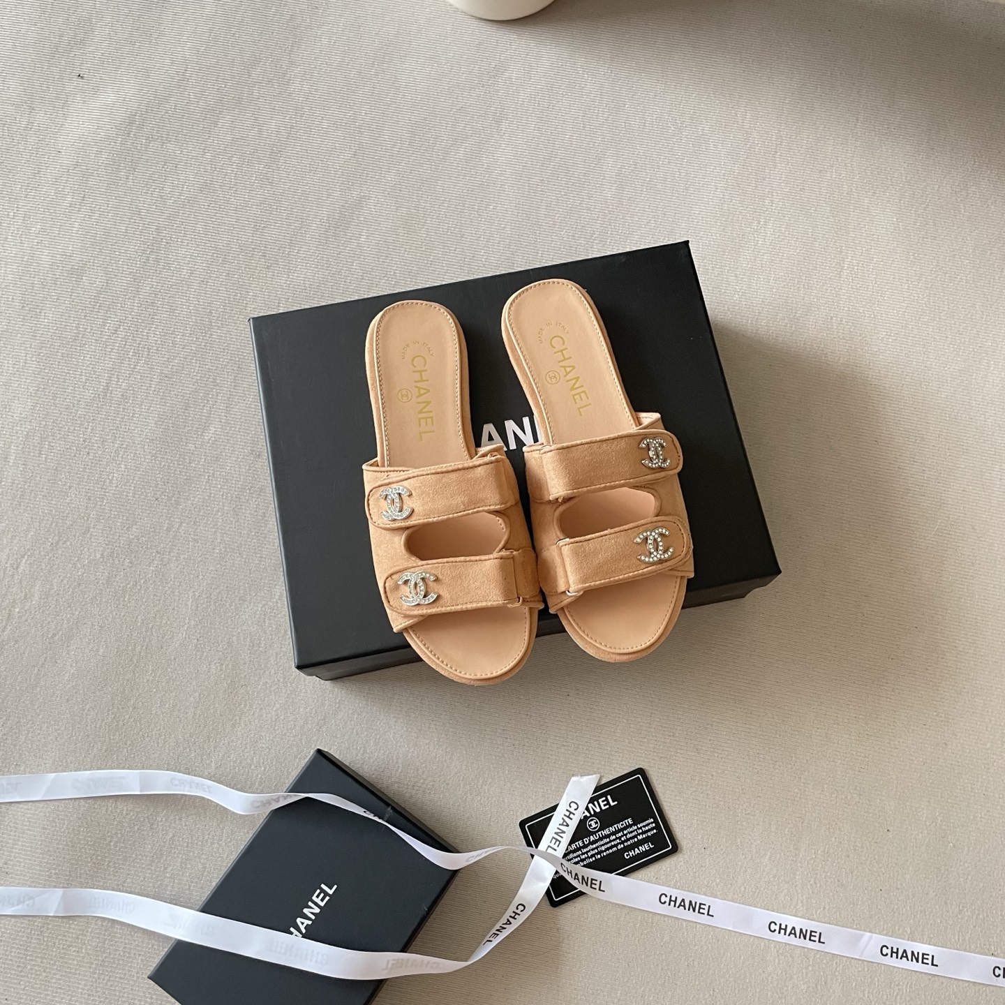Suede rhinestone buckle Velcro slippers 35-42