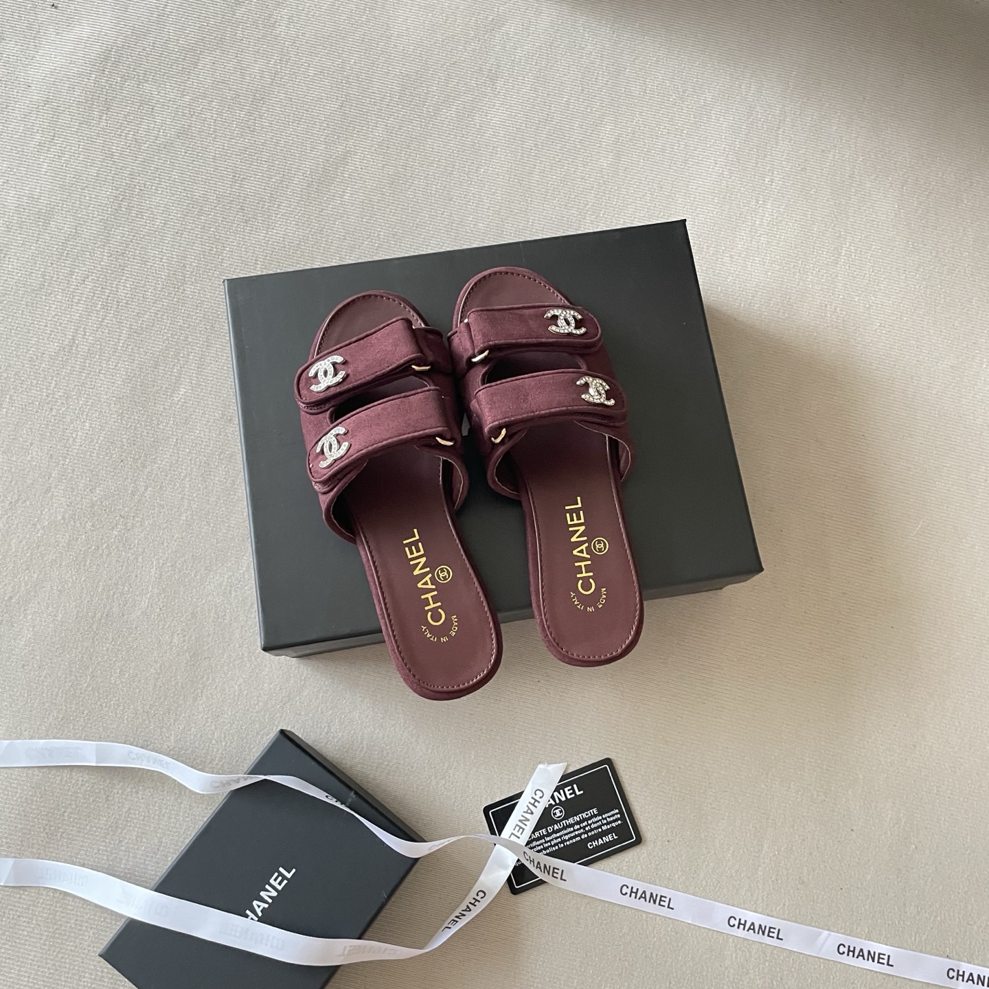 Suede rhinestone buckle Velcro slippers 35-42