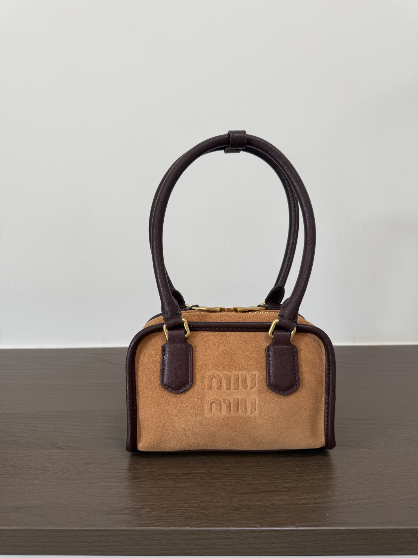 Color-block suede bowling bag