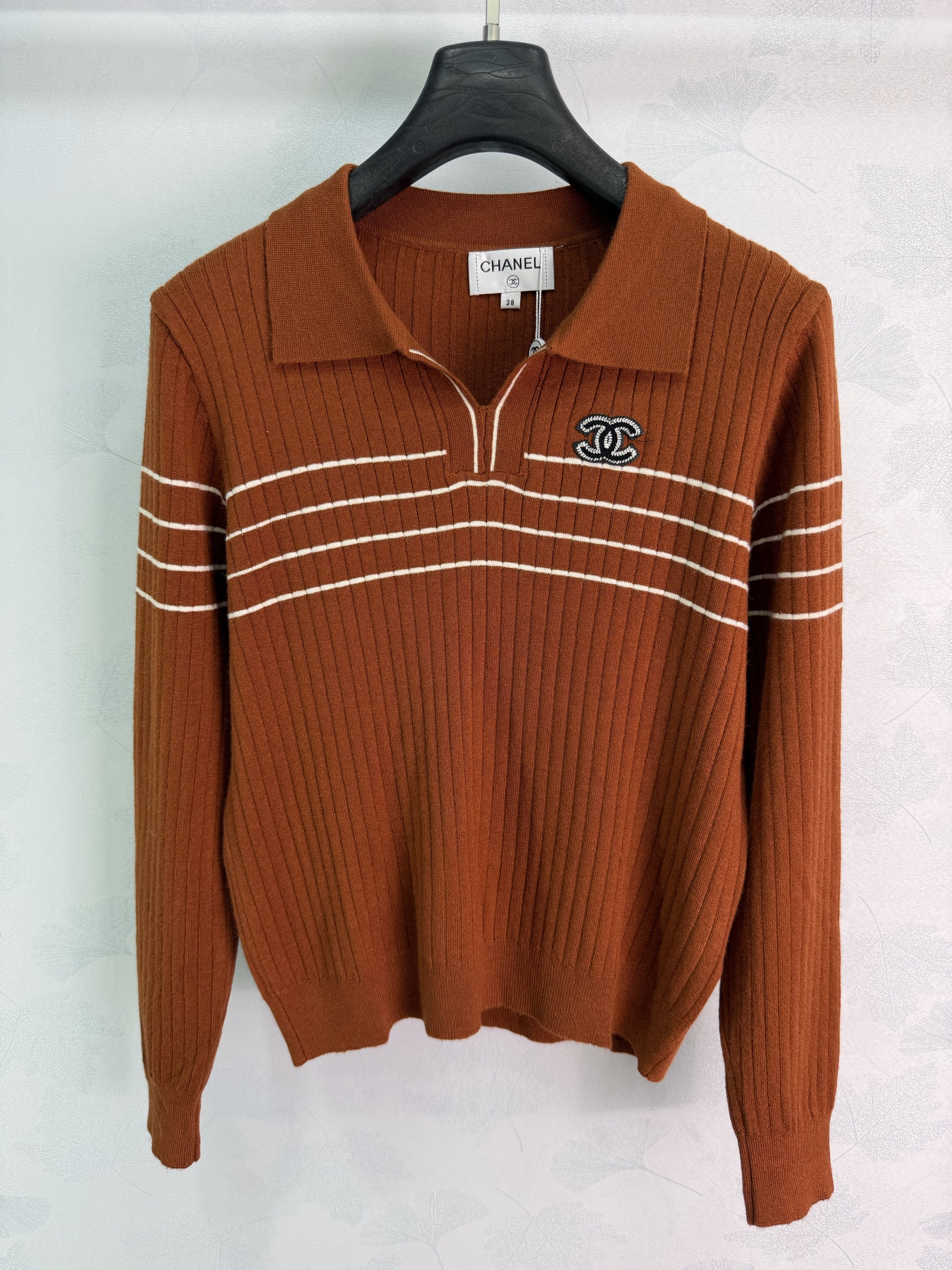 Striped Ribbed Knit Polo Shirt