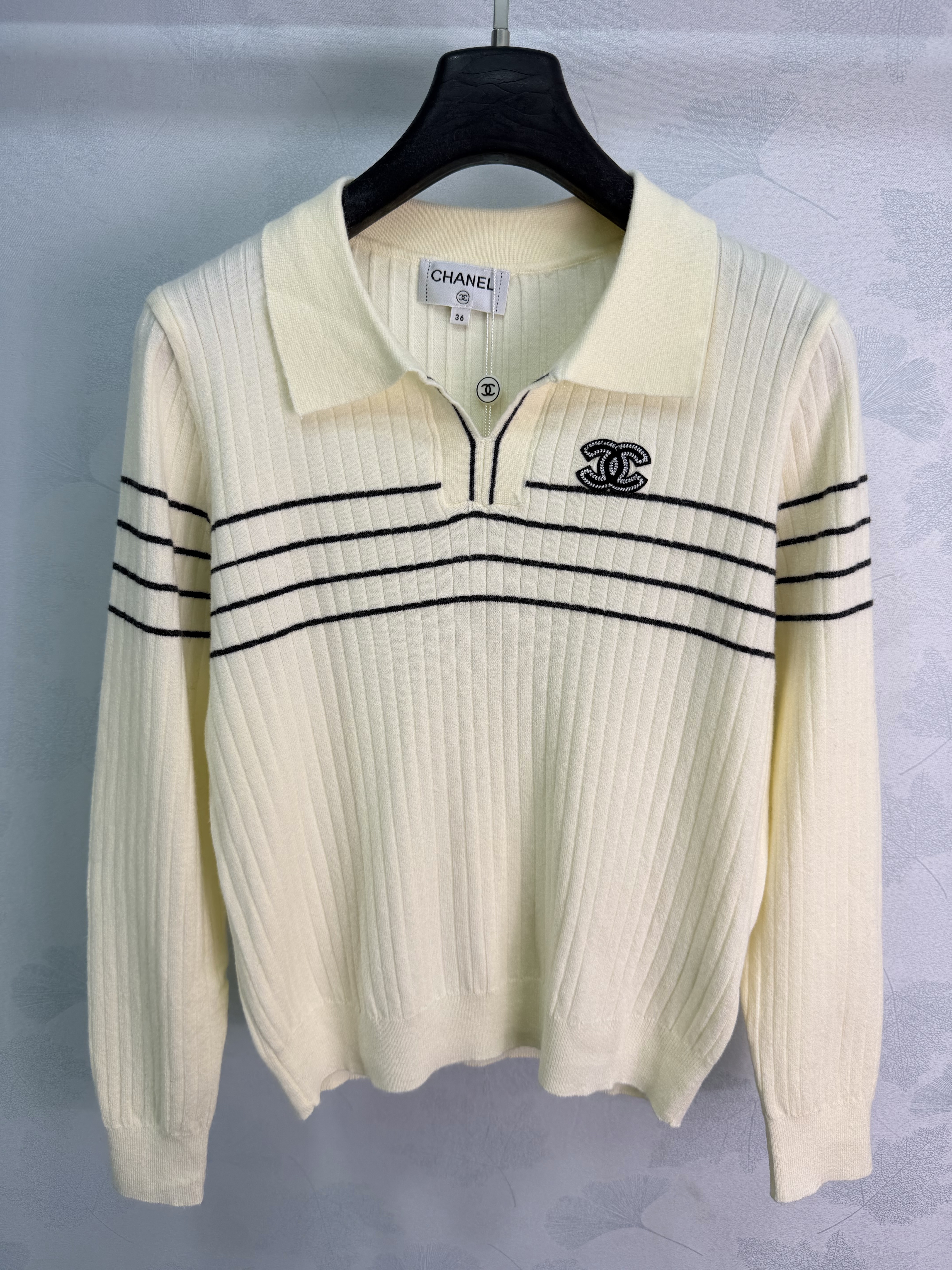 Striped Ribbed Knit Polo Shirt