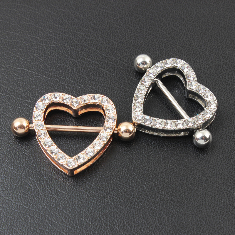 14G Rose Gold Gem Heart Barbell Nipple Rings - image 2