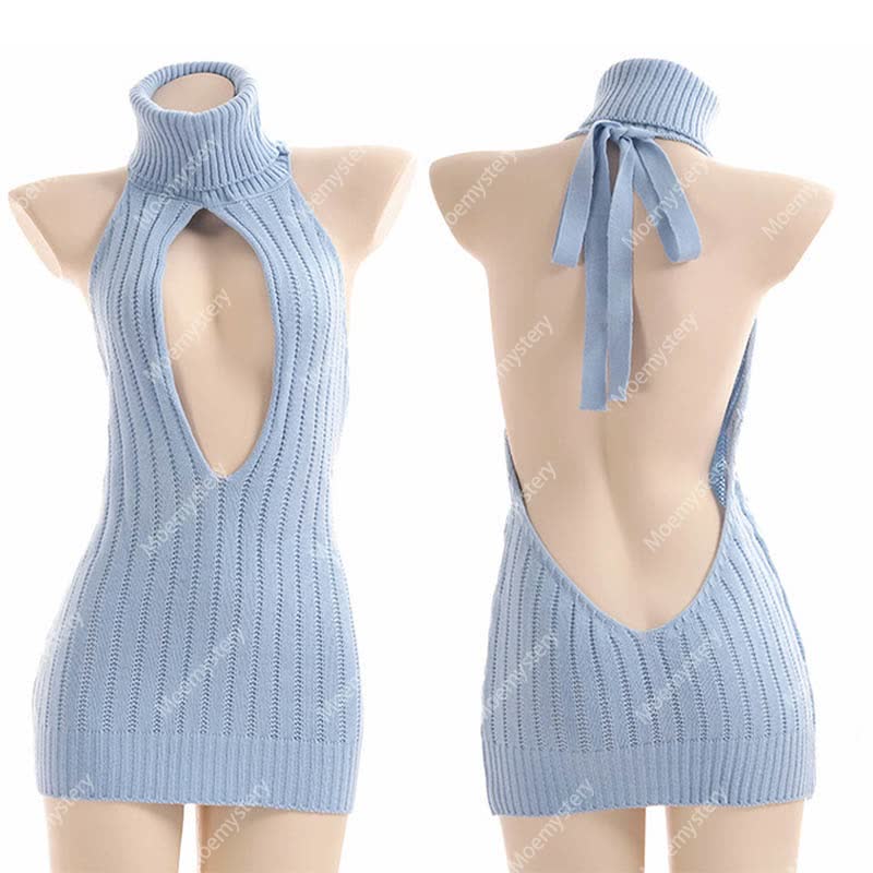 Hollow Out Front Backless Virgin Killer Cosplay Sweater - Blue - L - image 4