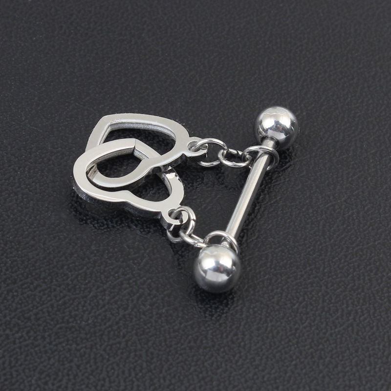 Steel Interlocking Heart Dangle Barbell Nipple Rings - image 3