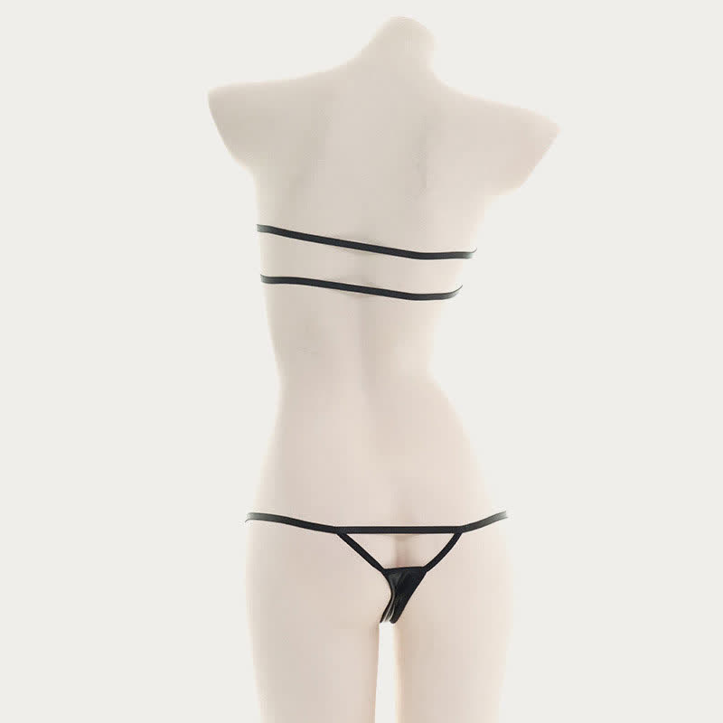Sexy Hollow Out PU Bikini Lingerie Set - image 9