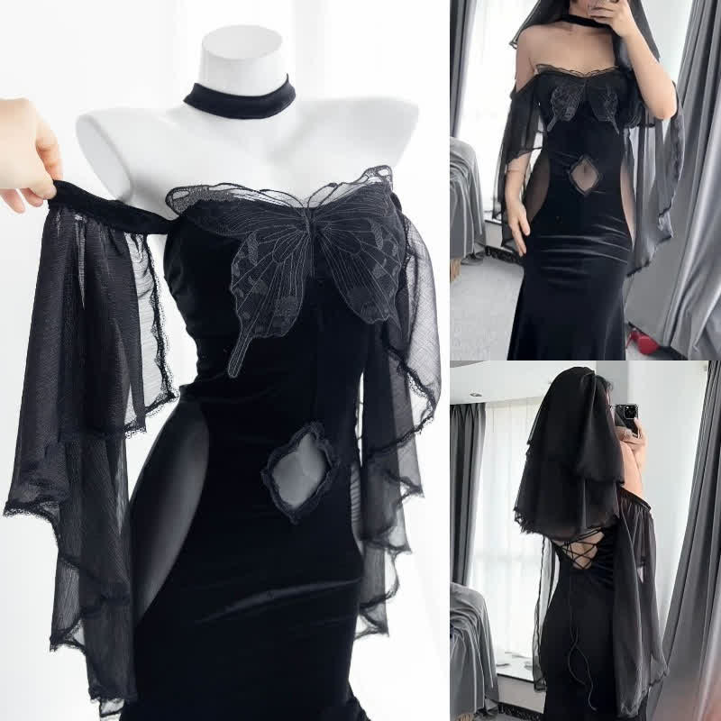 Sexy Off The Shoulder Butterfly Mesh Fishtail Dress - image 6