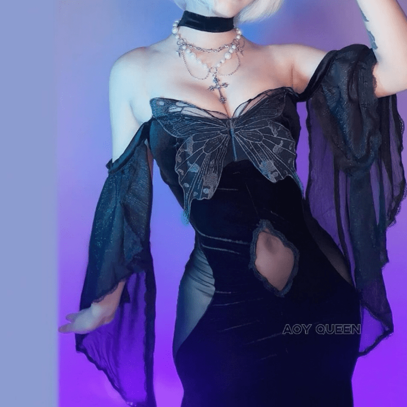 Sexy Off The Shoulder Butterfly Mesh Fishtail Dress - image 5