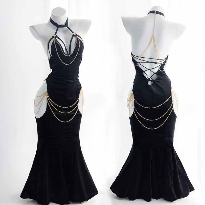 Sexy Halter Hollow Out Backless Chain Fishtail Dress⁠ - image 3
