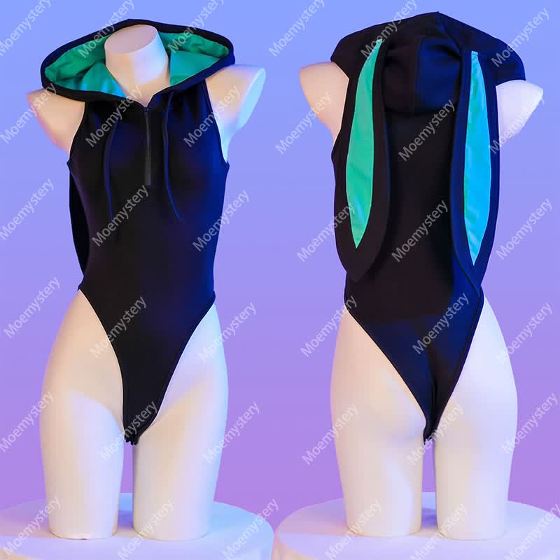 Bunny Zipper Jumpsuit Lingerie - Black - L - image 1