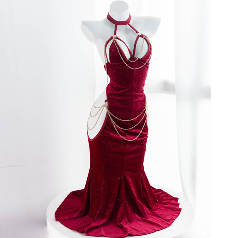 Sexy Halter Hollow Out Backless Chain Fishtail Dress⁠ - Red Dress - 3XL-4XL - image 10