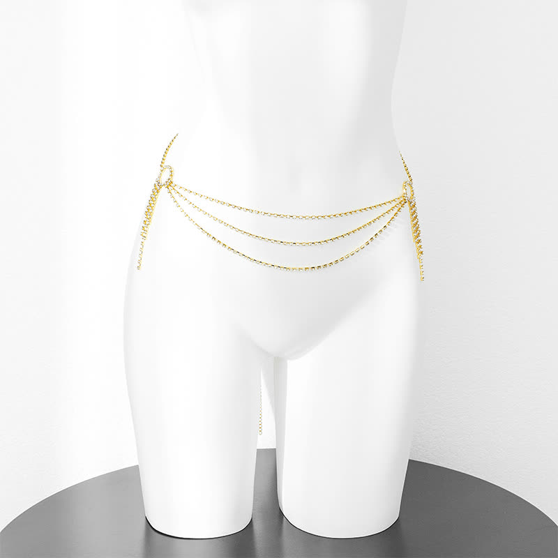 Deep V-neck Hollow Out Backless Chain Split Dress - Waist Chain - Golden - One Size - image 6