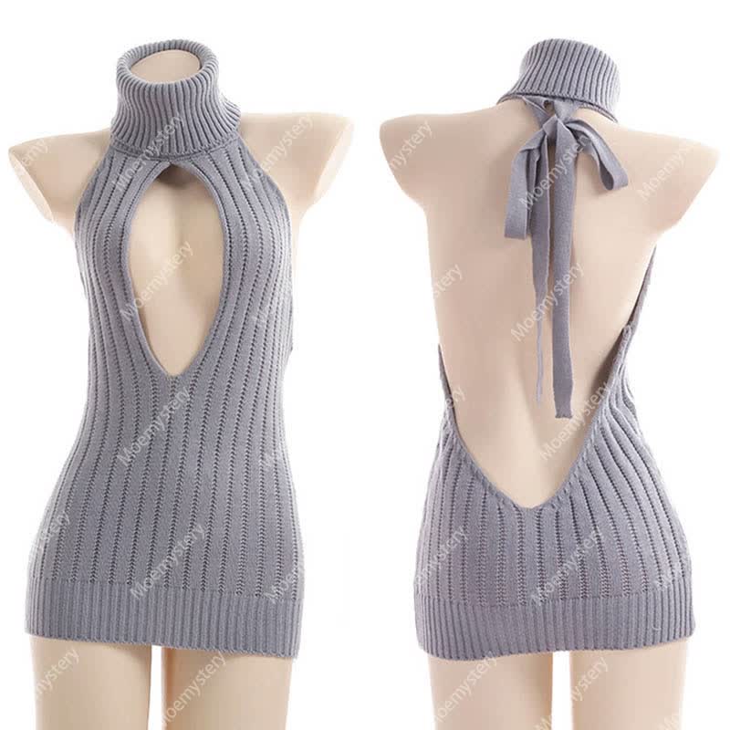 Hollow Out Front Backless Virgin Killer Cosplay Sweater - Gray - 4XL - image 2