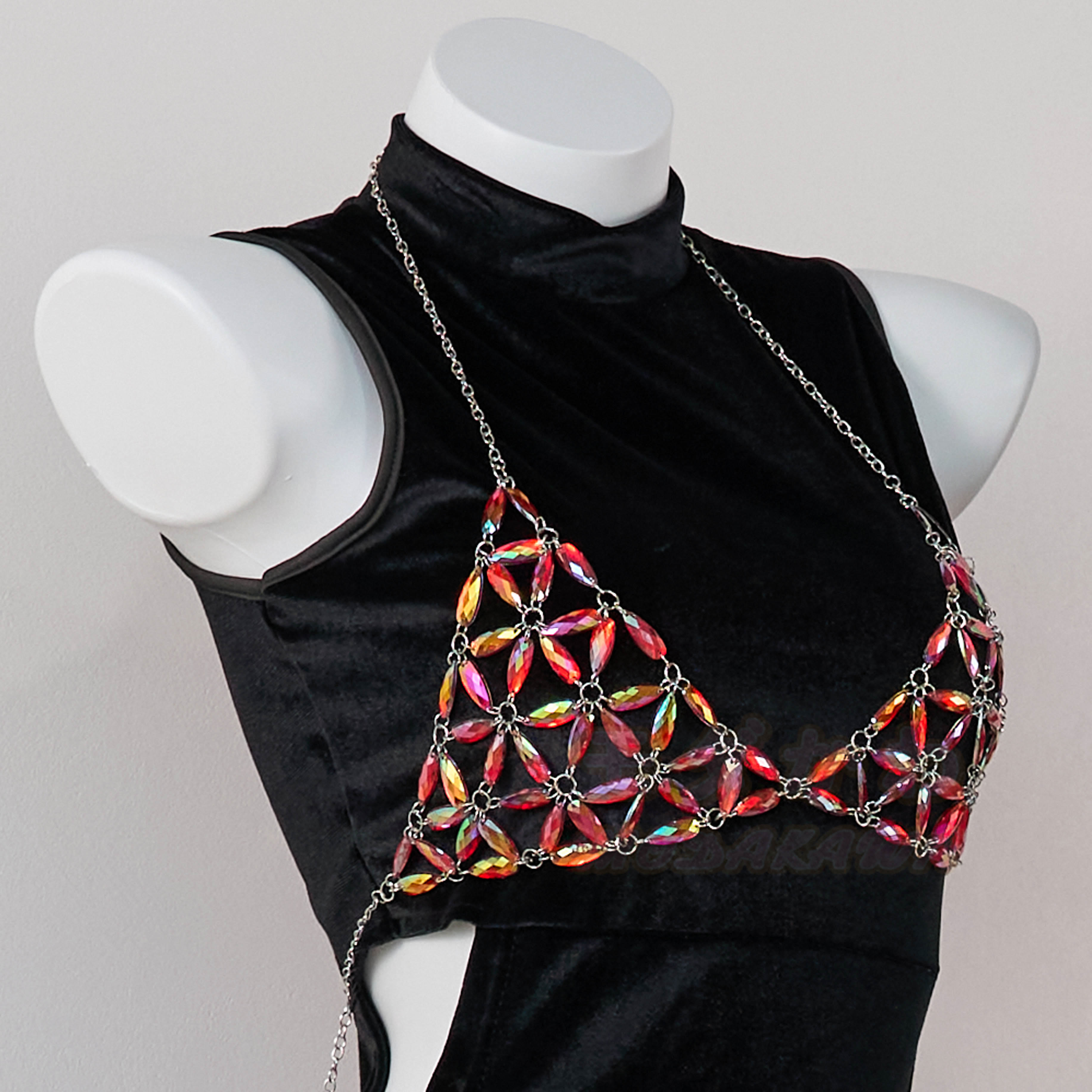 Velvet Lace Up Hollow Out Side Split Dress - Breast Chain B - One Size - image 8