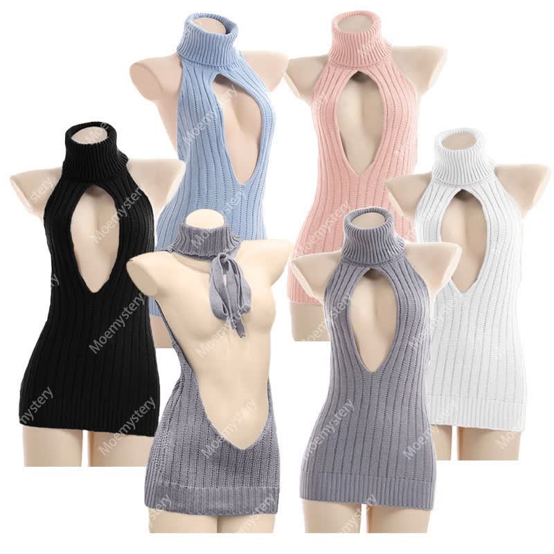 Hollow Out Front Backless Virgin Killer Cosplay Sweater - image 1