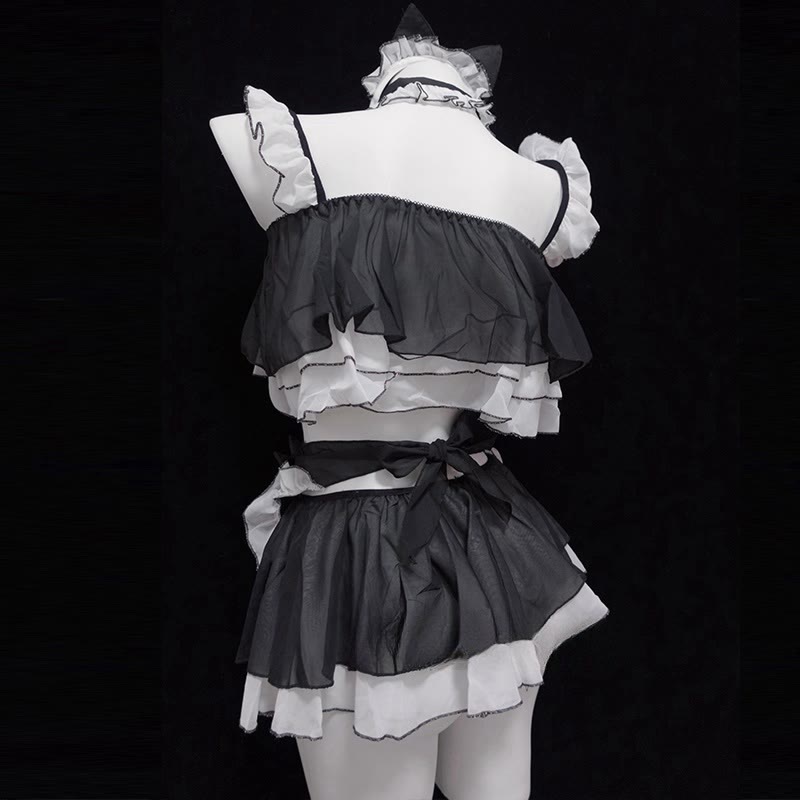 Ruffle Chiffon Cat Ears Tank Top Lingerie Set - image 4
