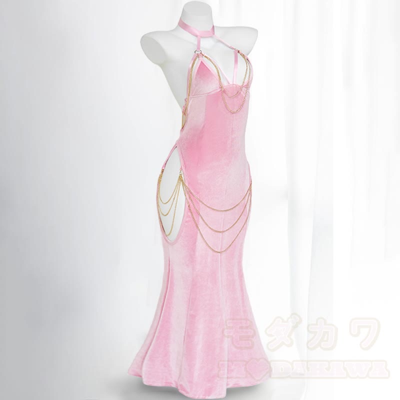 Sexy Halter Hollow Out Backless Chain Fishtail Dress⁠ - Pink Dress - 3XL-4XL - image 5