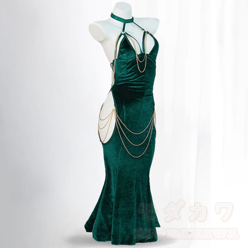 Sexy Halter Hollow Out Backless Chain Fishtail Dress⁠ - Green Dress - 3XL-4XL - image 14