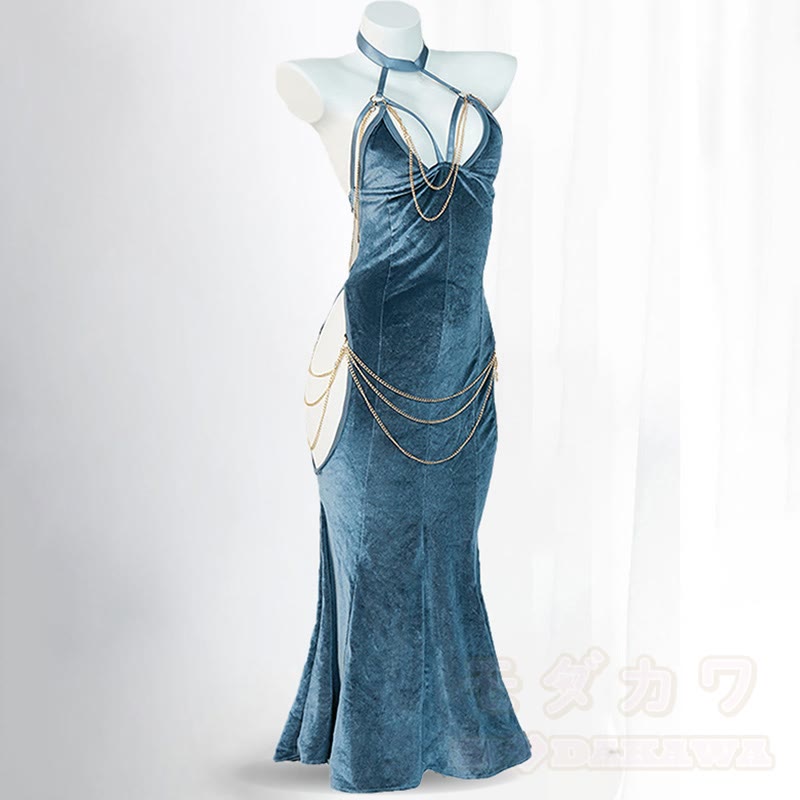 Sexy Halter Hollow Out Backless Chain Fishtail Dress⁠ - Blue Dress - 3XL-4XL - image 6