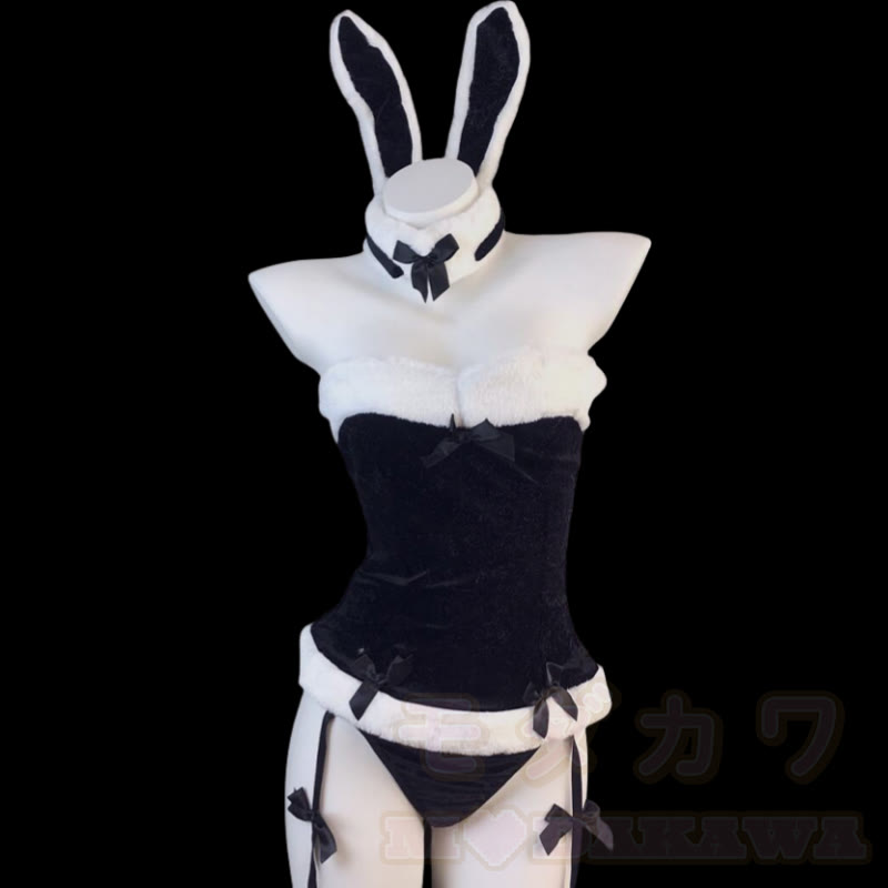 Bunny Ears Bow Lingerie Dress Set - Black - 3XL - image 2