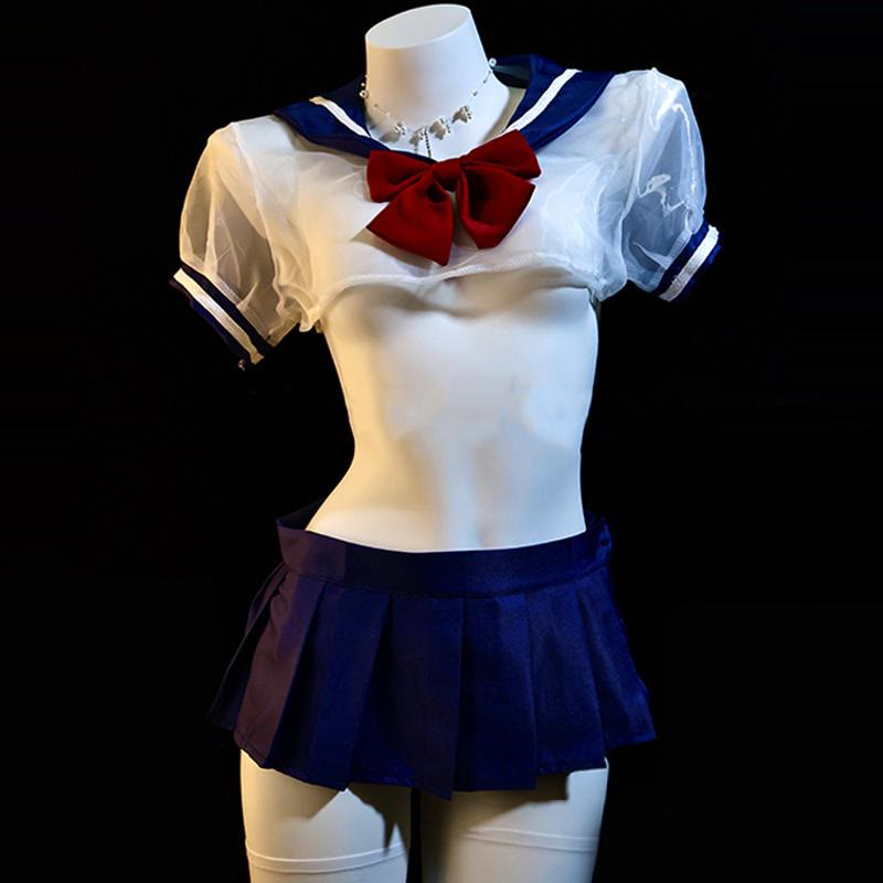 Uniform Sailor Collar Bow Stripe Lingerie Skirt Set - image 1